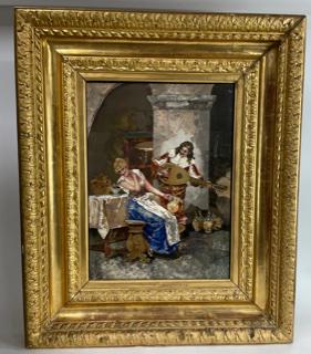 Pietra Dura large plaque of a seated lady holding a jug (1 of 9)