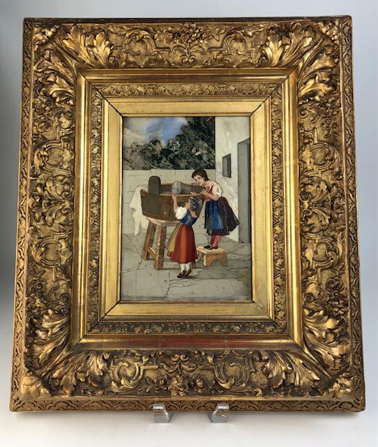 Antique pietra dura (hard stone) plaque depicting two (1 of 5)