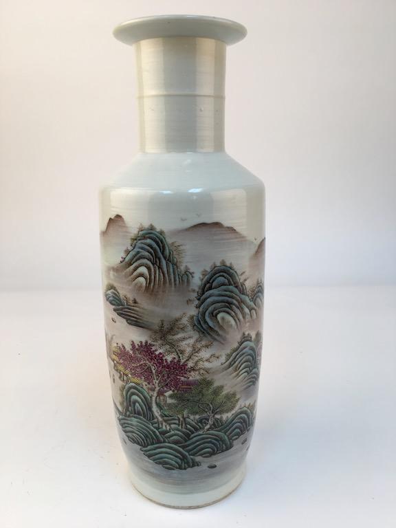 A Chinese porcelain vase moutains, rivers and boats.: A Chinese porcelain vase moutains, rivers and boats. Signed 12 inches.