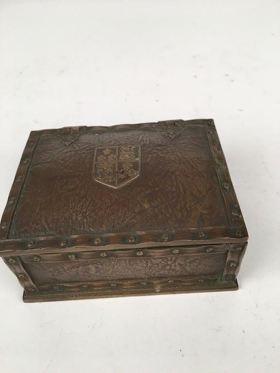 Tiffany Studios desk box  in the "Heraldic" pattern painted  dark brown. (1 of 4)