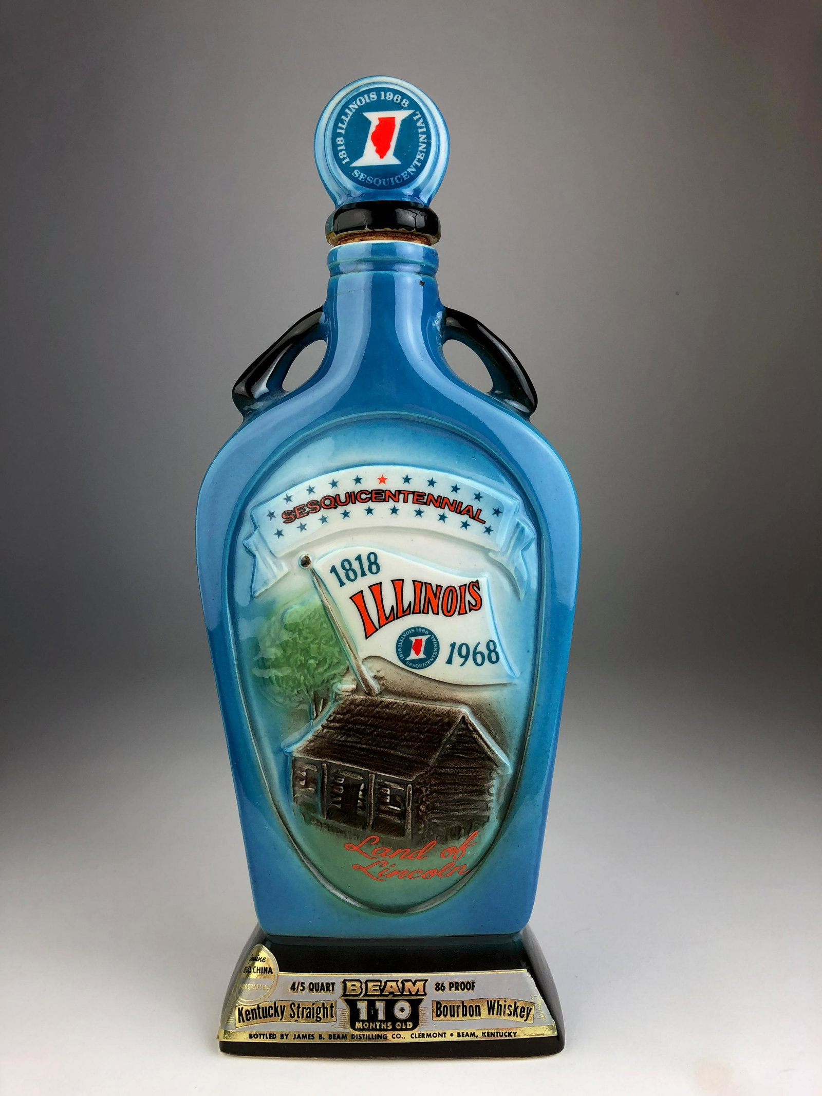 Jim Beam Illinois 1818-1968 decanter.: Jim Beam Illinois 1818-1968 decanter. Height 13 1/8 inches.
