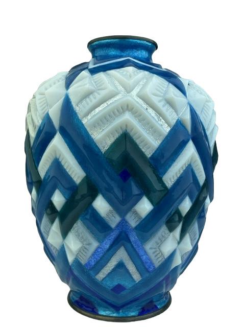 Camille Faure, (French; 1874-1956), metal and heavy enameled vase (1 of 5)