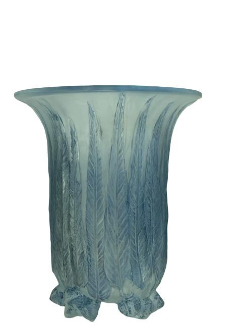 R. Lalique "Eucalyptus" vase with a dark blue patina. (1 of 7)