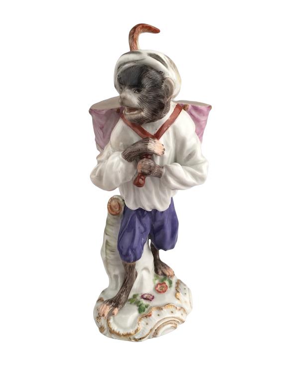 Meissen monkey band member with drums. Properly marked with Meissen crossed swo: Meissen monkey band member with drums.Properly marked with Meissen crossed swords.Height 5 1/2 inches.