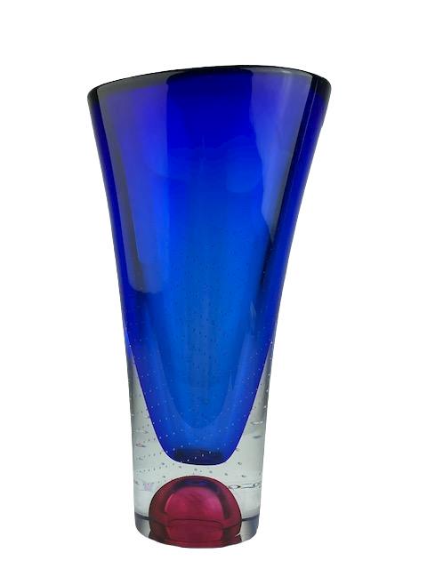 Kosta Boda Goran Warff blue crystal glass vase.: Kosta Boda Goran Warff blue crystal glass vase.Sweden.Signed to the bottom edge.Height 10 1/4 inches. Diameter 5 1/2 inches.CIrca 1970-1999.