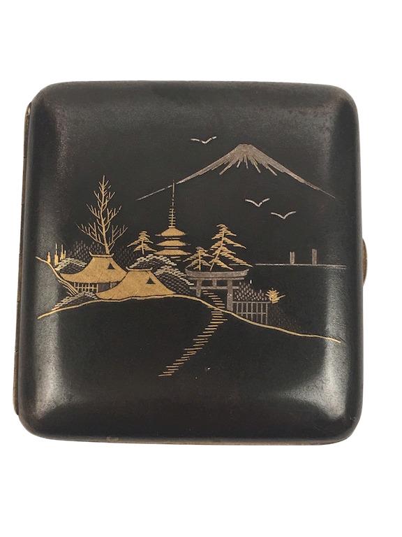Vintage post WW2 Japanese mixed metal cigarette case. 2 1/2 inches x  3 1/4 inc (1 of 5)