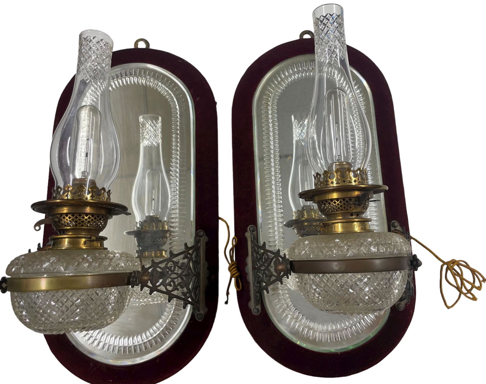 Hinks and Sons English pair of hanging wall kerosine lamps converted to electric (1 of 5)