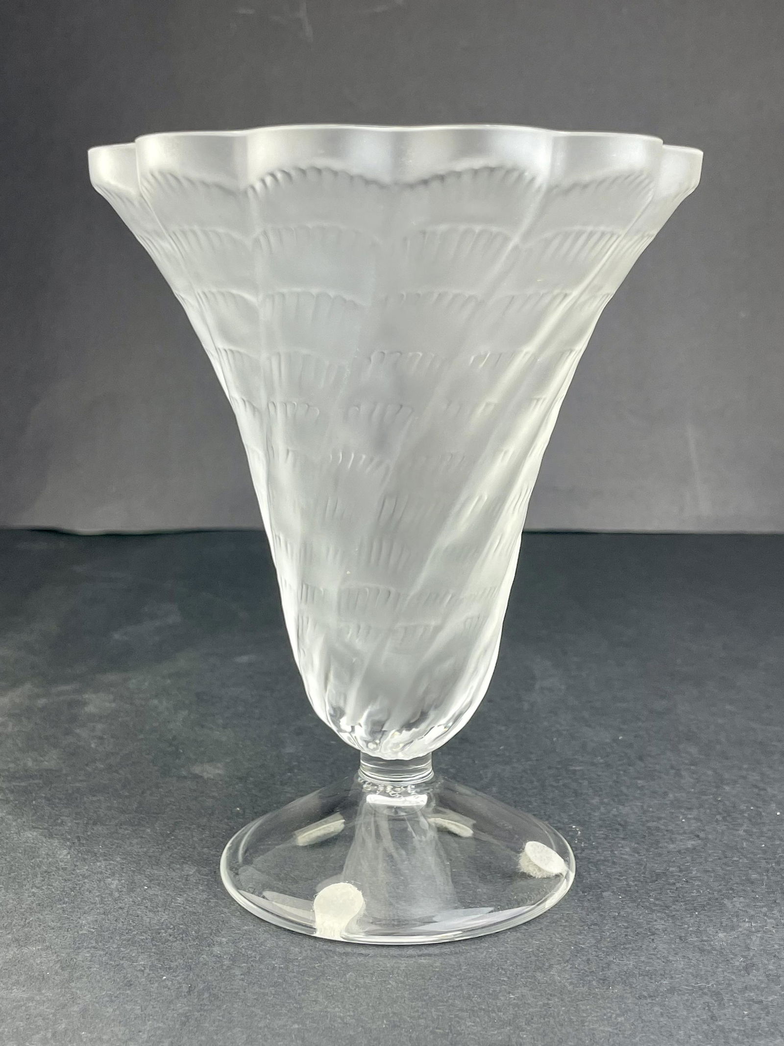 Lalique France "Lucie" vase in clear and frosty glass in a shell pattern all aro (1 of 6)