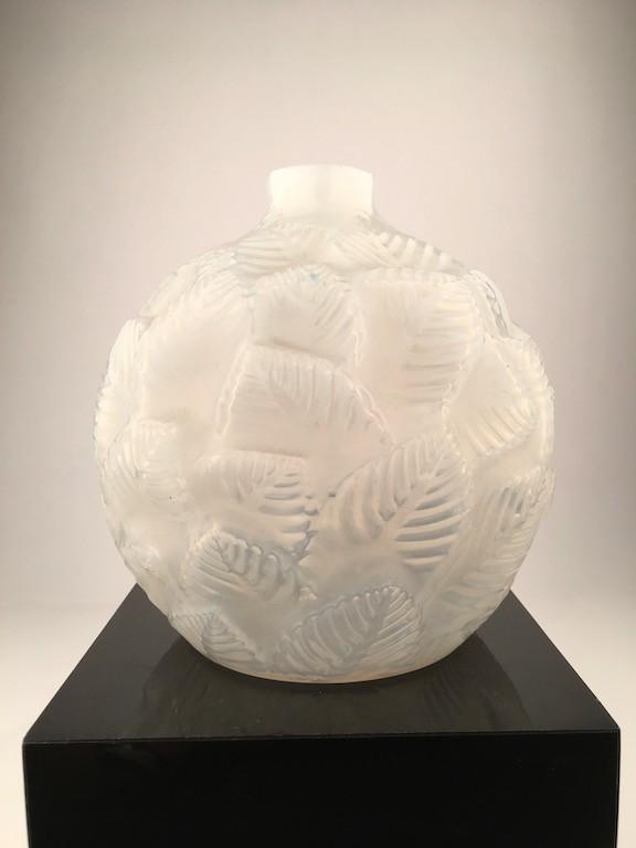 Rene Lalique "Oreaux" vase in milky white glass.: Rene Lalique "Oreaux" vase in milky white glass. This vase had its rim professionally ground down. Marked "R. Lalique France No. 984" Height 6 1/8 inches. REFERENCE: R. Lalique by Felix Marcilhac 1994