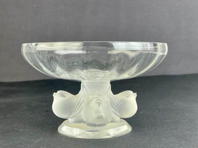 Lalique France crystal "Nogent" footed cnady dish/bowl. Supported by four Loveb (1 of 5)