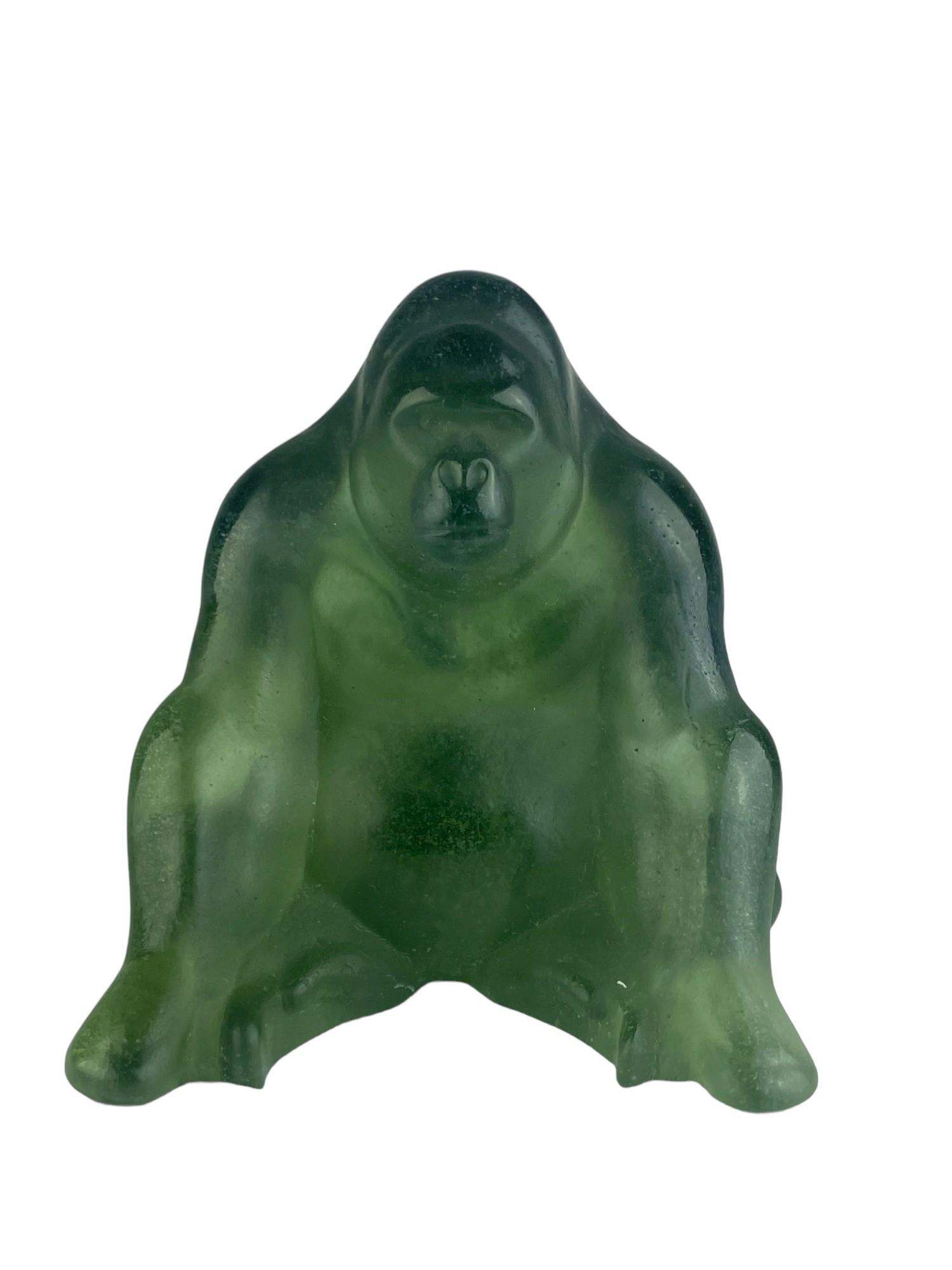 Daum Pate De Verre Sitting Gorilla Figure. Signed. Measures 4 inches high.: Daum Pate De Verre Sitting Gorilla Figure.Signed. Measures 4 inches high.