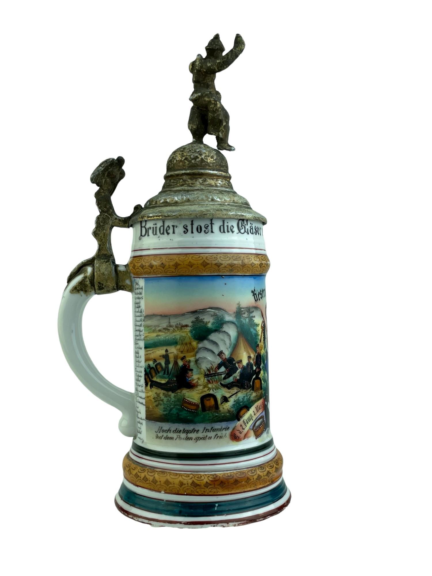 Regimental German Beer Stein with pewter top and hindge. (1 of 9)