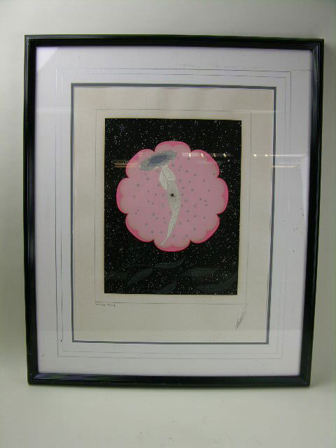 Erte (Romain de Tirtoff Erte), Russian/French 1 Abs: Erte (Romain de Tirtoff Erte), Russian/French 1892-1990, "Girl with Umbrella", color lithograph on paper, signed in pencil lower right: Erte and Studio Proof lower left, embossed printers seal lower l