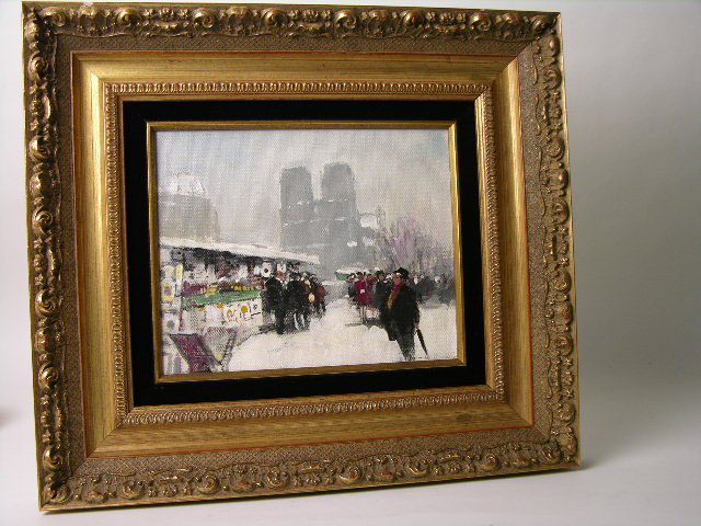 Jules Rene Herve (French:1887-1981). Oil on canvas: Jules Rene Herve (French:1887-1981). Oil on canvas of a street scene. viewing area 10" x 8". Overall with frame 18" x 16".