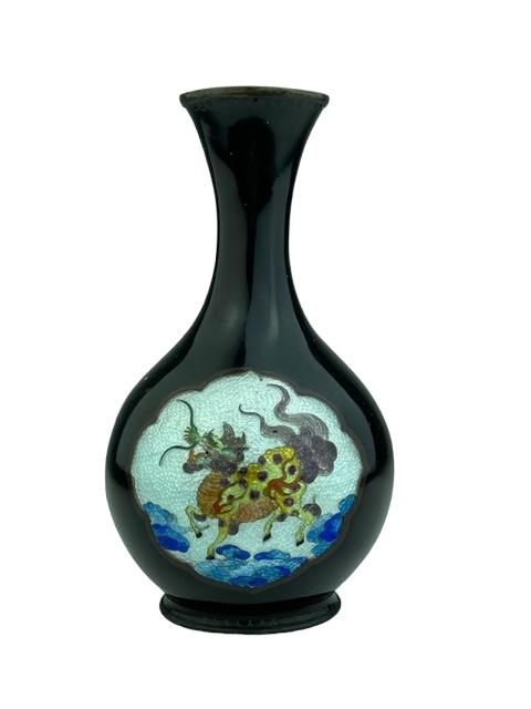 Miniature Japanese ginbari cloisonne  vase with a floral scene of apple blossoms (1 of 6)