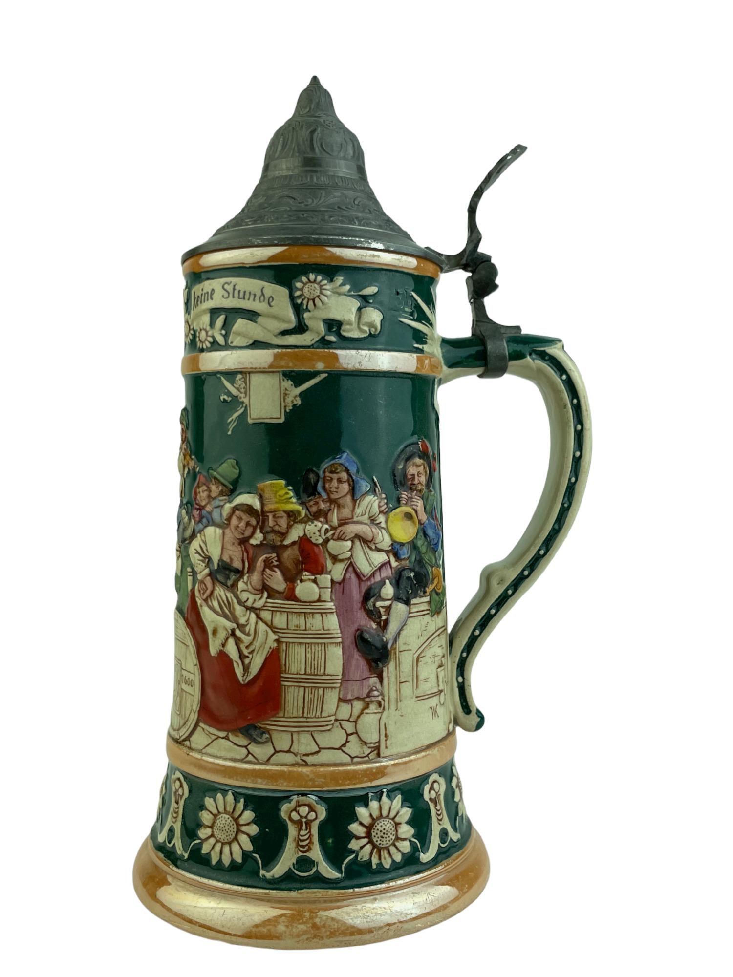 Vintage Thewalt German ceramic beer stein with a pewter hindged handle and lid. (1 of 8)