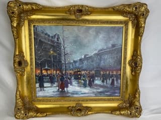 Antoine Blanchard, (French:1910-1988), Oil on canvas of a: Antoine Blanchard, (French:1910-1988), Oil on canvas of a Parisian street scene.Signed Antoine Blanchard bottom right corner.Viewing area 23 1/2 inches x 19 1/2 inches.With frame 34 1/2 inches x 30