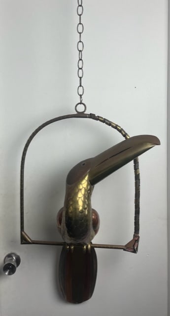 Vintage Sergio Bustamante hanging Toucan bird sculpture in brass and copper (1 of 9)