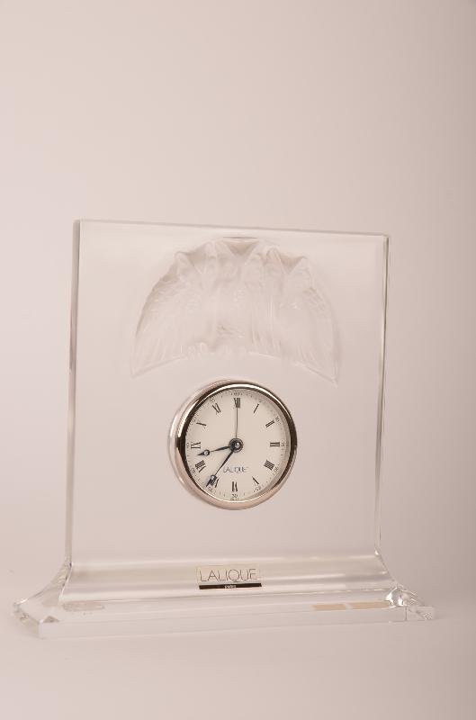 Lalique crystal Hibou Owl clock, retired. Retail va: Lalique crystal Hibou Owl clock, retired. Retail value: $1,500.00. H: 7 ¼" W: 7 3/8"