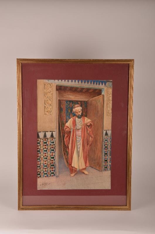 A. Medina, Italian 19th/20th century, Orientalist : A. Medina, Italian 19th/20th century, Orientalist Bedouin, watercolor on paper, signed and located lower left: A Medina, Roma. Sheet size: 21" x 14"