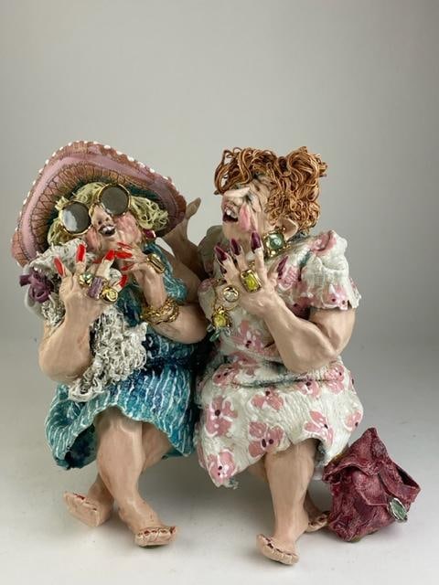 D.M.Z. Coyle ceramic figure of two women on a bench. (1 of 5)