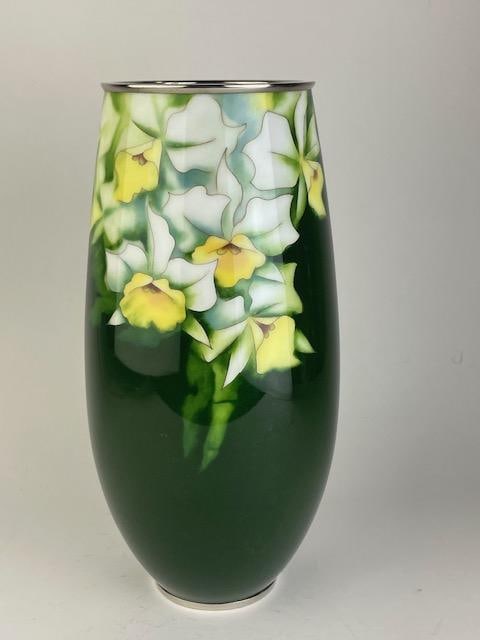 Japanese "Ando Jubei" cloisonne enamel vase with large blowers to the top third (1 of 5)