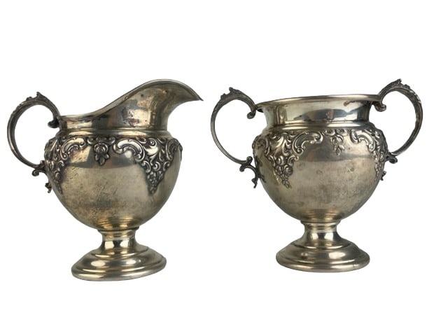 Wallace sterling silver open sugar and creamer set in the "Grande Baroque" patte (1 of 7)