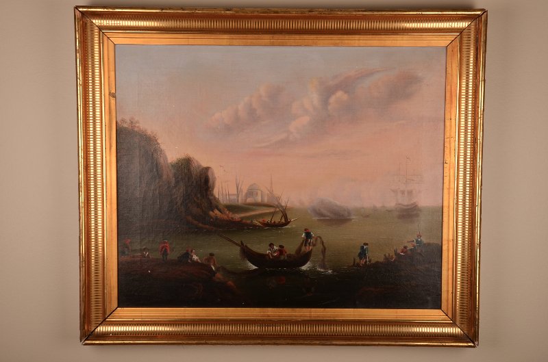 Oil on Canvas Hudson River School, mid 19th centur: Oil on Canvas Hudson River School, mid 19th century, canvas stencil verso: Masury & Whiton, 111 Fulton Street, New York, General Depot for Artists' Materials. Unsigned. Canvas: 27" x 22" Original gilt