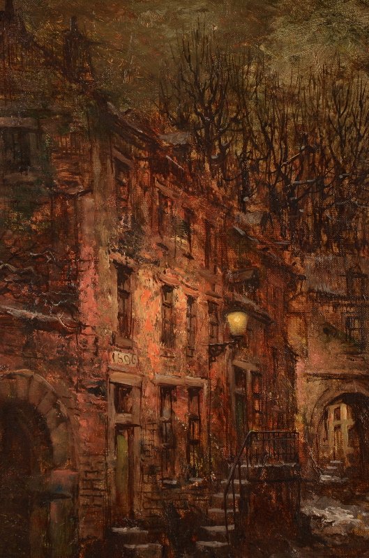 Oil on canvas of a night time street scene. - 2