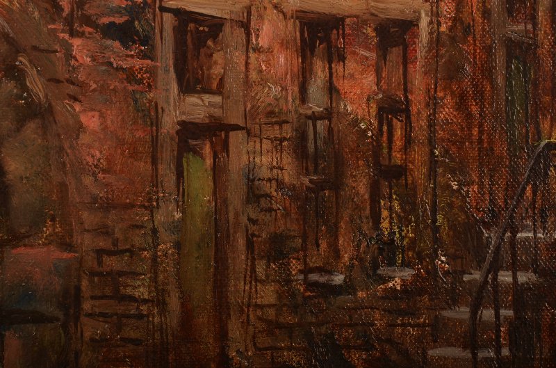 Oil on canvas of a night time street scene. - 4