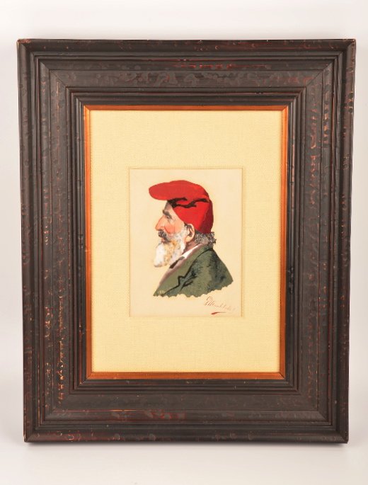 Original self portrait of Giovani Montelatici .: Montelatici Framed Pietra Dura Plaque of the man himself. This plaque has been reviewed and believed to be his self-image. Giovanni Montelatici, early 20th century Of rectangular form, depicted in thr