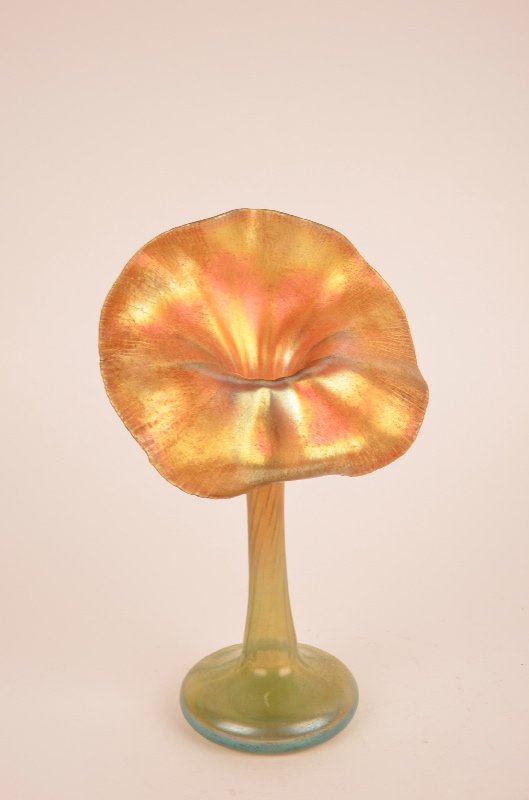 L.C. Tiffany gold Favile glass Jack in The Pulpit vase.: L.C. Tiffany gold Favile glass Jack in The Pulpit vase. SIgned L.C.T. 5-2346. Height 10 3/4". (Some imperfections in the glass, visable from the back).