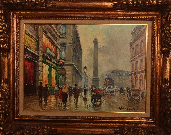 Antoine Blanchard, oil on canvas.: Antoine Blanchard (French, November 15, 1910-August 10, 1988) was born as Marcel Masson in the Loire Valley, France. Oil on canvas of a Paris street. Framed in a newer frame. Signed bottom right. View