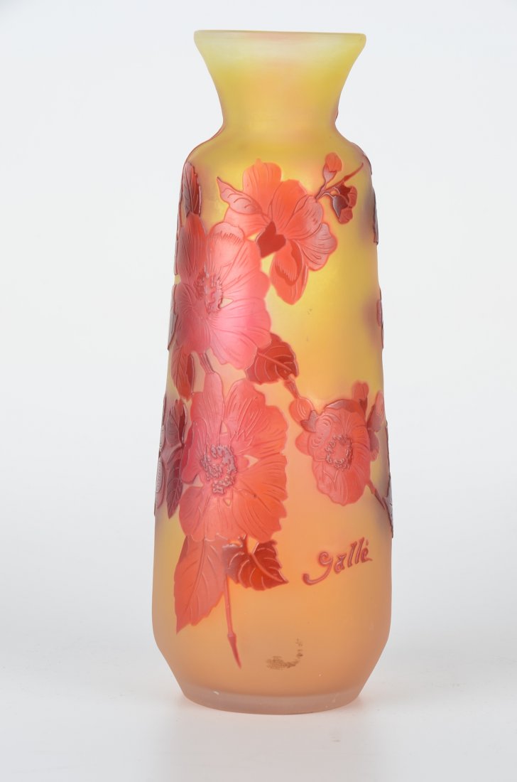 Galle two color cameo glass vase with flarred rim. (1 of 1)