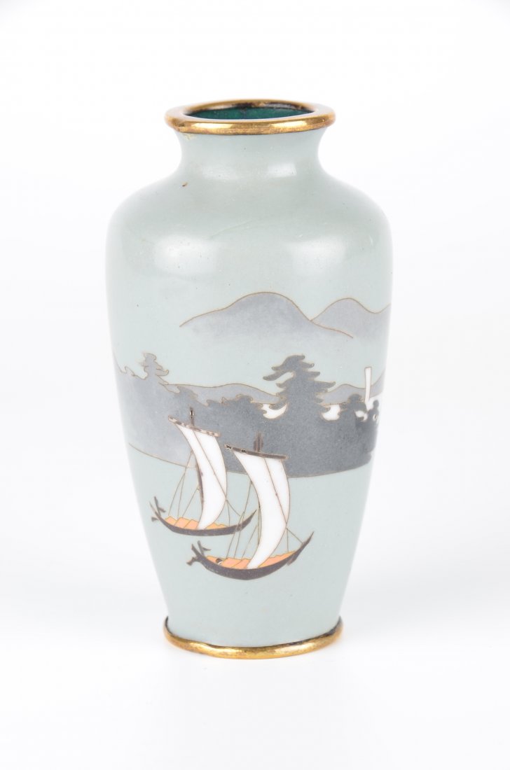 Japanese minature enamel on copper painted vase. Two (1 of 1)
