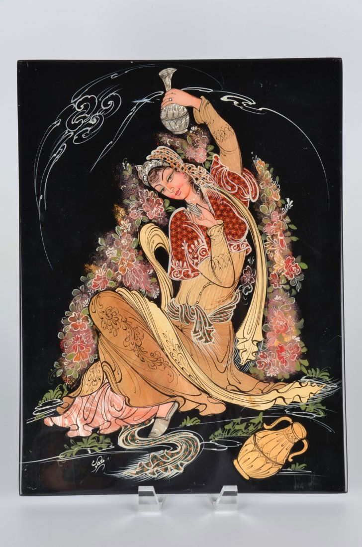 Persian plaque withlacquere over mother of pearl. (1 of 4)