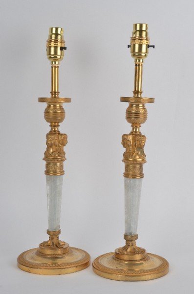 A pair of ormolu and rock crystal dresser lamps (1 of 3)