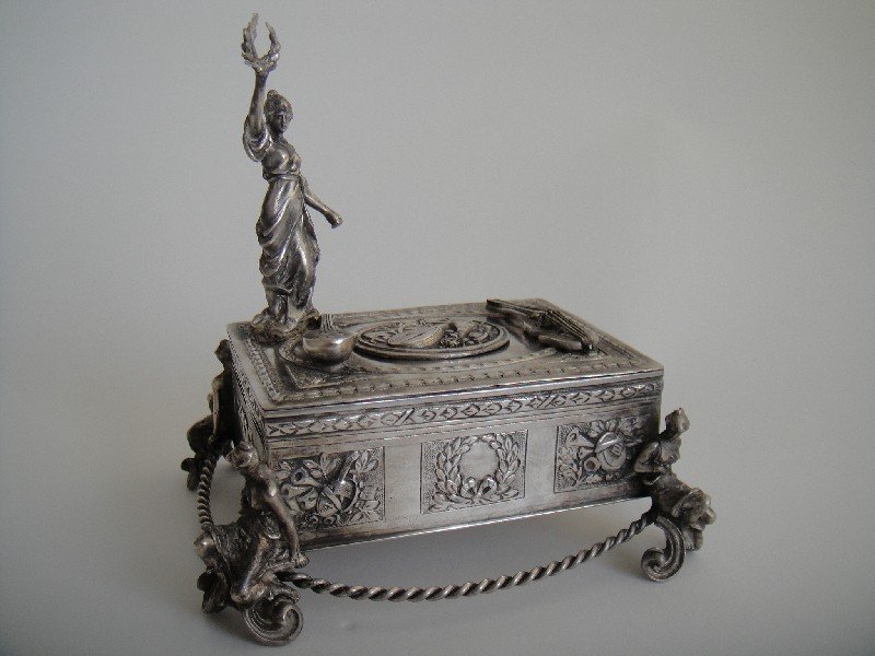 Sterling silver singing bird box with a woman holding a (1 of 1)