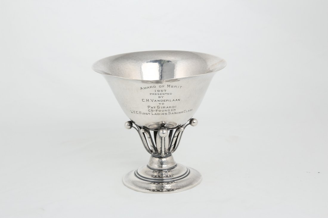 Georg Jensen, (Danish,1866-1935). Sterling silver: Georg Jensen, (Danish,1866-1935) Sterling silver compote.Designed by Johan Rohde, 1856-1935.Monogramed Award of Merit 1957Presented by C.H.Vanderlann to Pat GirardiC0-founder L.Y.C. First Ladies Saili