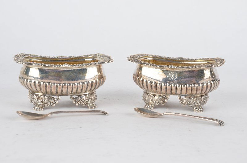A pair of Georgian English sterling silver salts. (1 of 6)