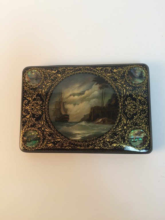 Russian papier-mache lacquered box. (1 of 3)