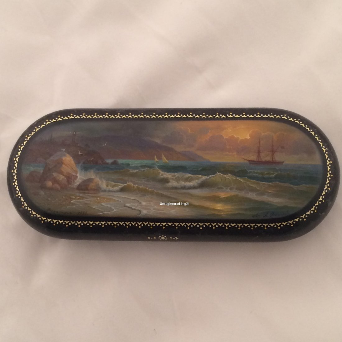 Russian papier-mache lacquered box. (1 of 3)