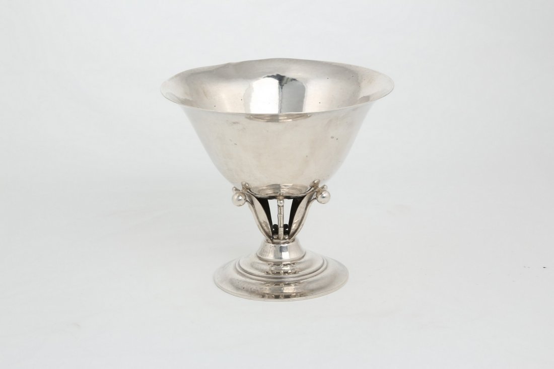 Georg Jensen, (Danish,1866-1935) Sterling silver: Georg Jensen, (Danish,1866-1935) Sterling silver compote.Designed by Johan Rohde, 1856-1935.Stamped Georg Jensen with the oval around the name as well as 17 B, Denmark Sterling.Height 5 1/4 inches, Di