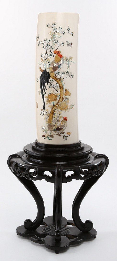 Shibayama Japanese carving with a wood base. (1 of 2)