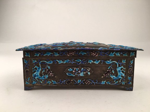Chinese enamel silver box with interior wood lining. (1 of 7)
