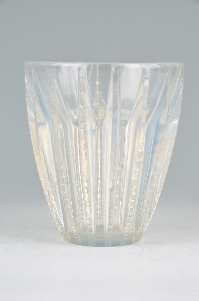 R. Lalique "Chamonix" vase in opalescent glass.: R. Lalique "Chamonix" vase in opalescent glass. Acid etched R. Lalique France. Reference: R.Lalique by Felix Marcilhac 1994 Edition, page 458. Height 6 1/8 inches. Circa 1937.