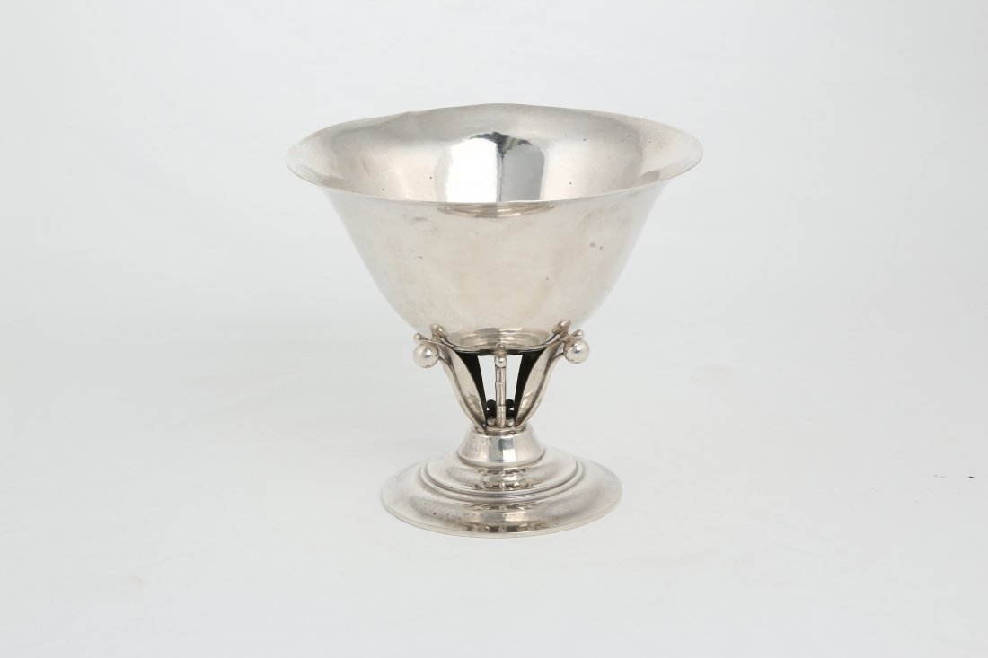 Georg Jensen, (Danish,1866-1935) Sterling silver: Georg Jensen, (Danish,1866-1935) Sterling silver compote.Designed by Johan Rohde, 1856-1935.Stamped Georg Jensen with the oval around the name as well as 17 B, Denmark Sterling.Height 5 1/4 inches, Di