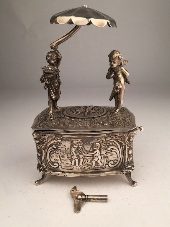 Sterling silver musical bird box automaton (1 of 9)