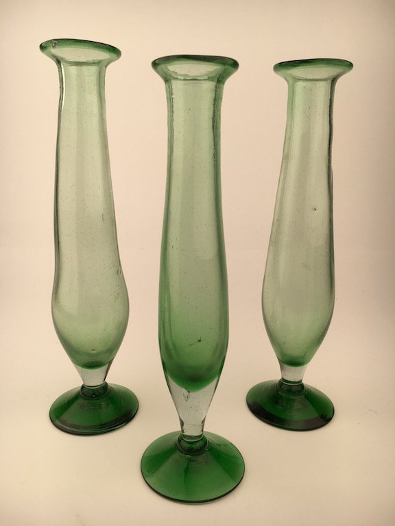 Three green hand blown glass vases. (1 of 3)