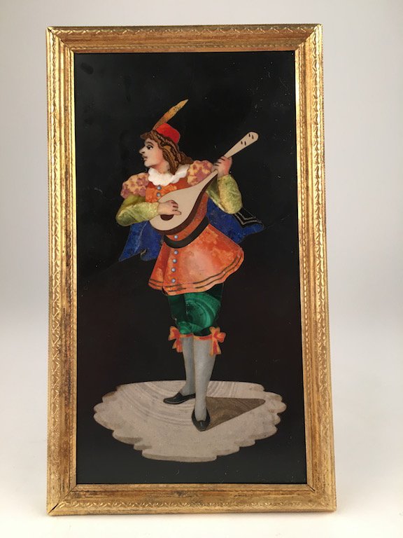 Pietra dura plaque of a man playing a mandolin. (1 of 4)